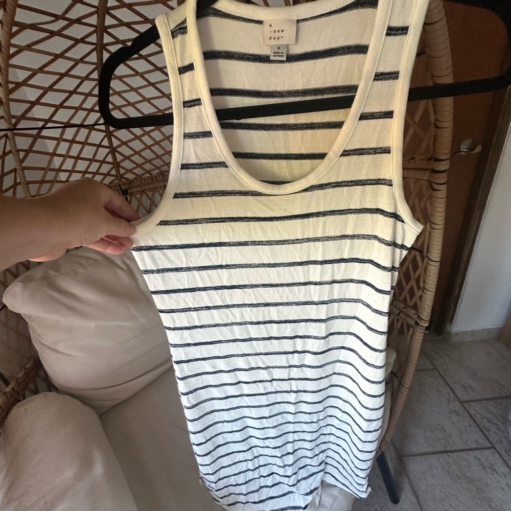 Women’s A New Day Cream Sleeveless Ribbed Striped White & Navy Maxi Summer Dress